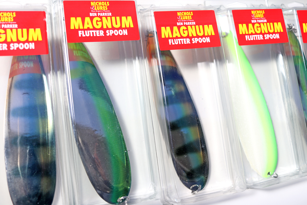 「ニコルス / Nichols」の『ベン パーカー マグナム フラッター スプーン -UOYA オリジナル カラー / Ben Parker Magnum Flutter Spoon 8"』